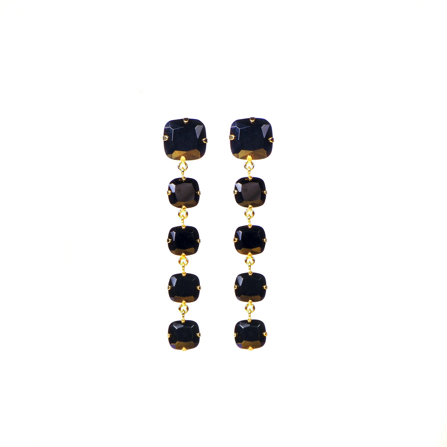 BLACK JEWEL DROP EARRINGS IN GOLD