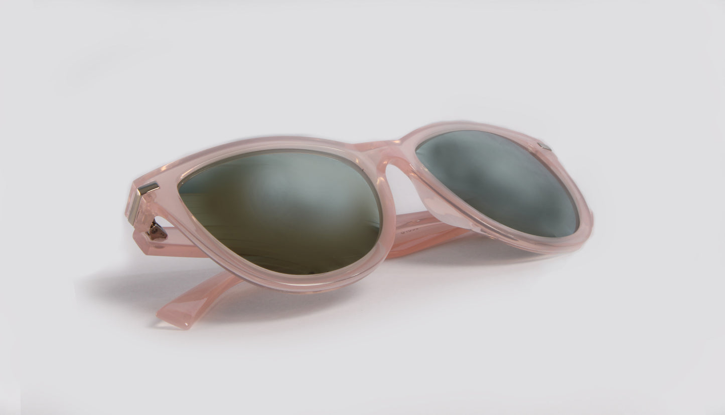 NEWPORT PINK MODERN CAT EYE SUNGLASS WITH GREEN MIRRORED LENSES