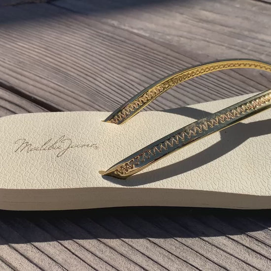 Malibu Jane flip flop in gold with metallic gold strap